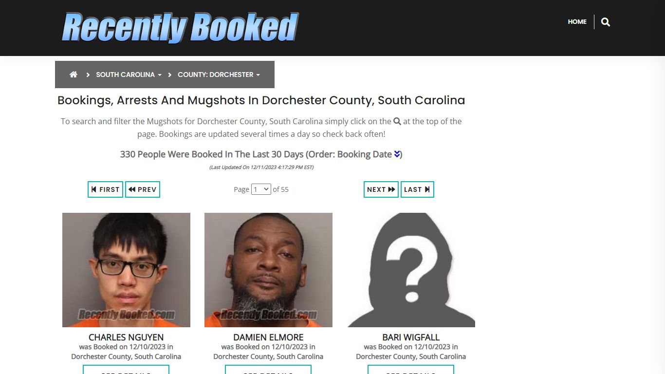 Bookings, Arrests and Mugshots in Dorchester County, South Carolina